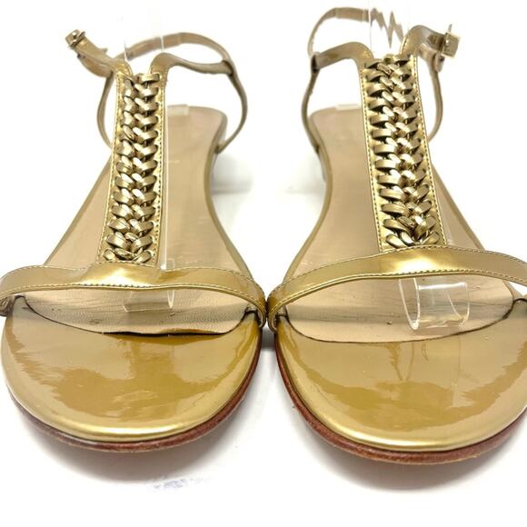 Stuart Weitzman Braided Metallic Gold Chain Low Wedge Strap Sandals Women's 9.5 - Picture 4 of 11